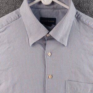 Scott Barber Large Blue Brown Textured Weave Button Down Collar Long Sleeve